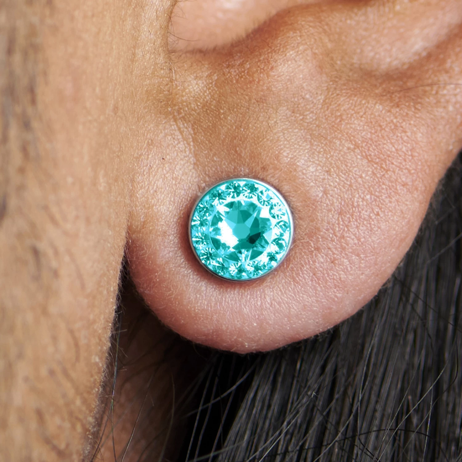 8 Mm Blue Crystal & Stainless Steel Magnetic Earring - Image 6