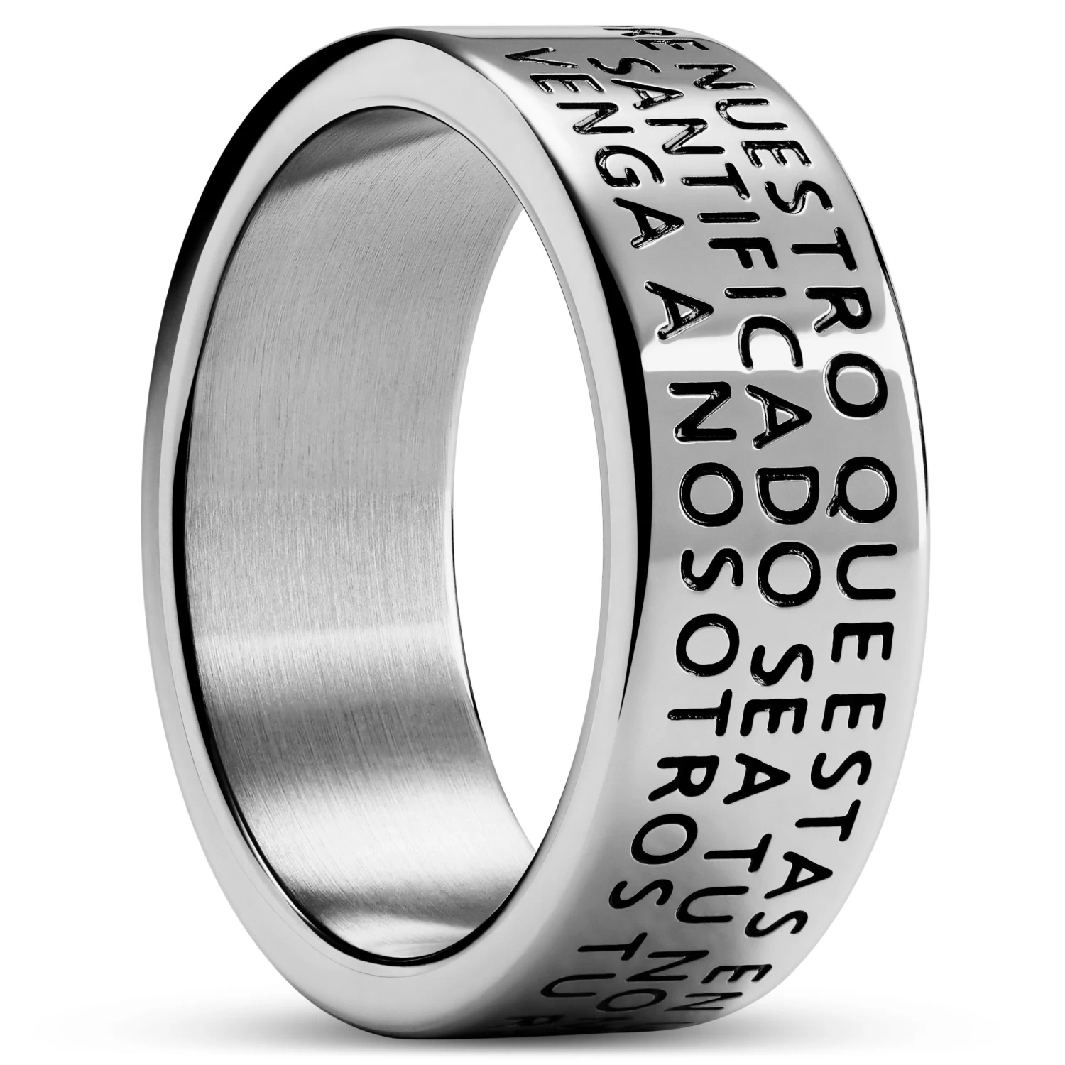 Unity | 1/3" (8 Mm) Silver-tone Stainless Steel Spanish Lord’s Prayer Ring