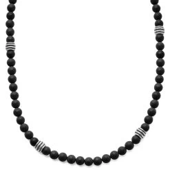 Wave | Silver-Tone & Dark Grey Wood Surfer Beaded Necklace