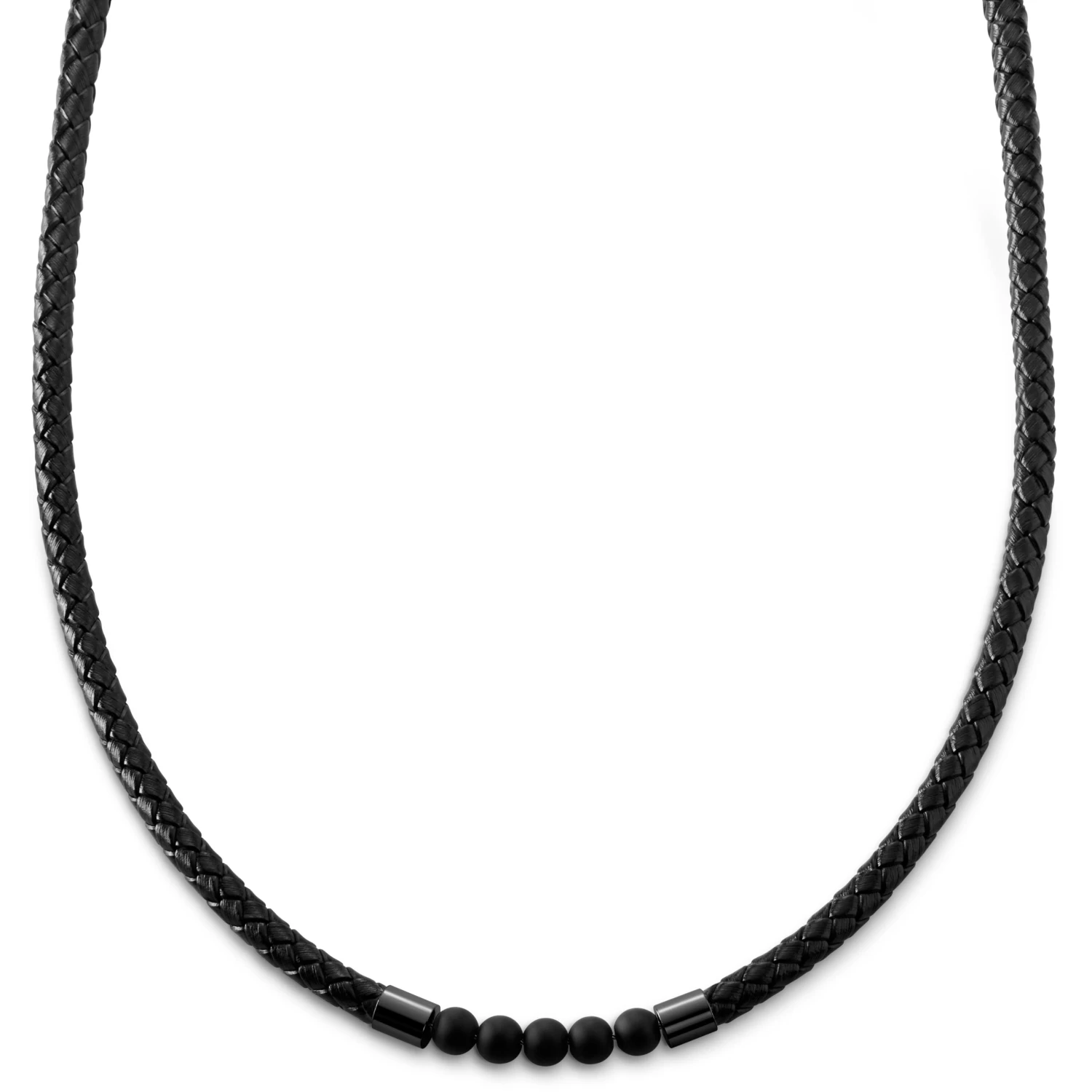 Tenvis | 1/5" (5 Mm) Black Onyx Leather Necklace