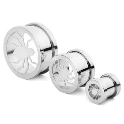 Steel Ear Tunnel With Silver-Tone Spider