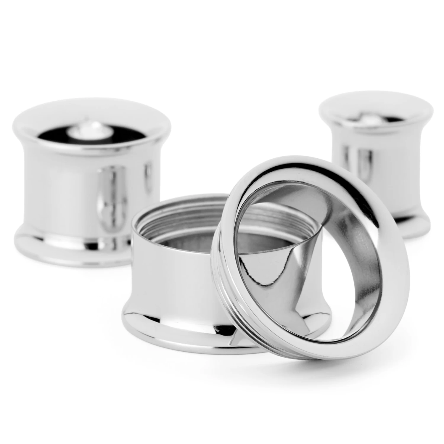 Silver-Tone Stainless Steel & Zirconia Screw-Fit Tunnel Earring - Image 3