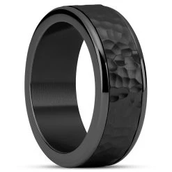 Enthumema | 1/3" (8 Mm) Hammered Black Stainless Steel Fidget Ring