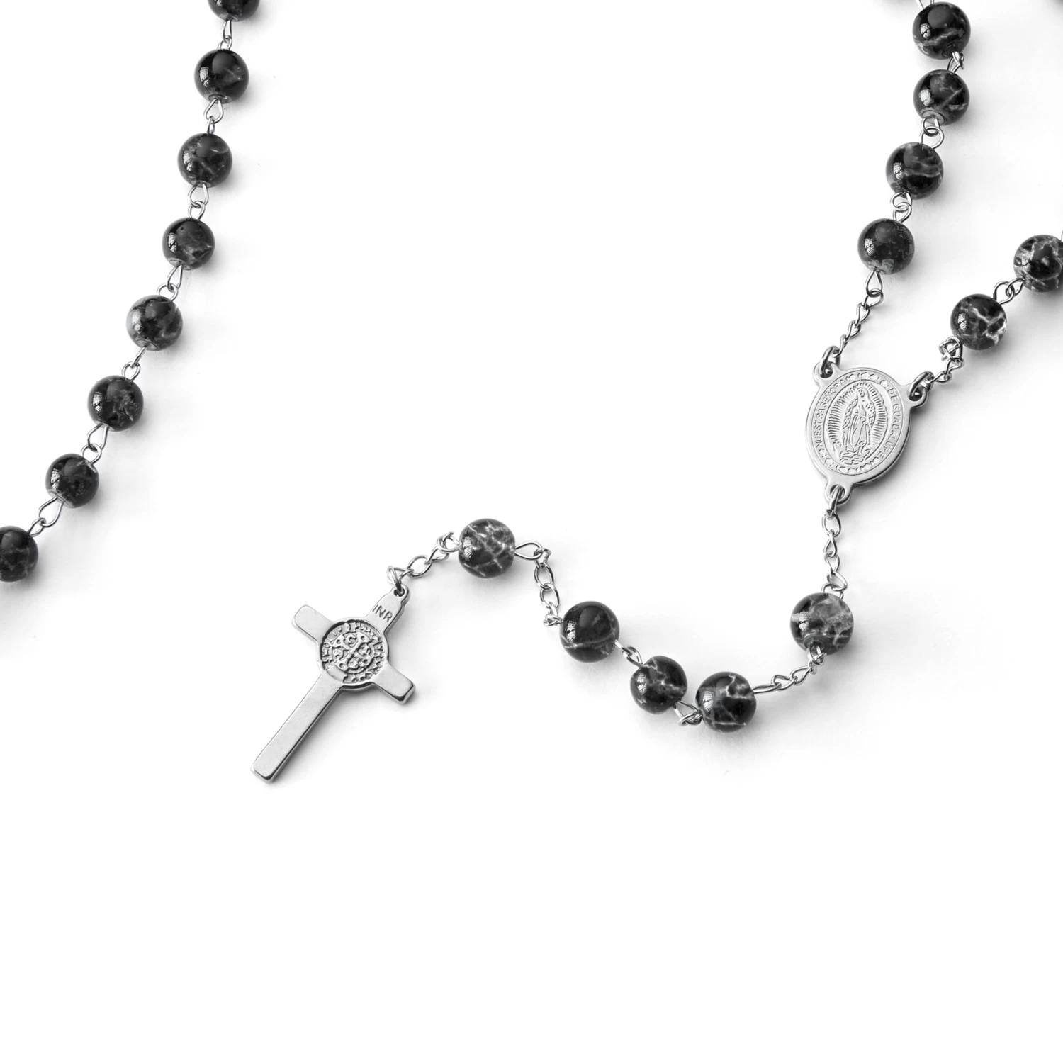 Silver-Tone & Black Rosary With Silver-Tone Our Lady Of Guadalupe & Cross Beads Necklace - Image 2