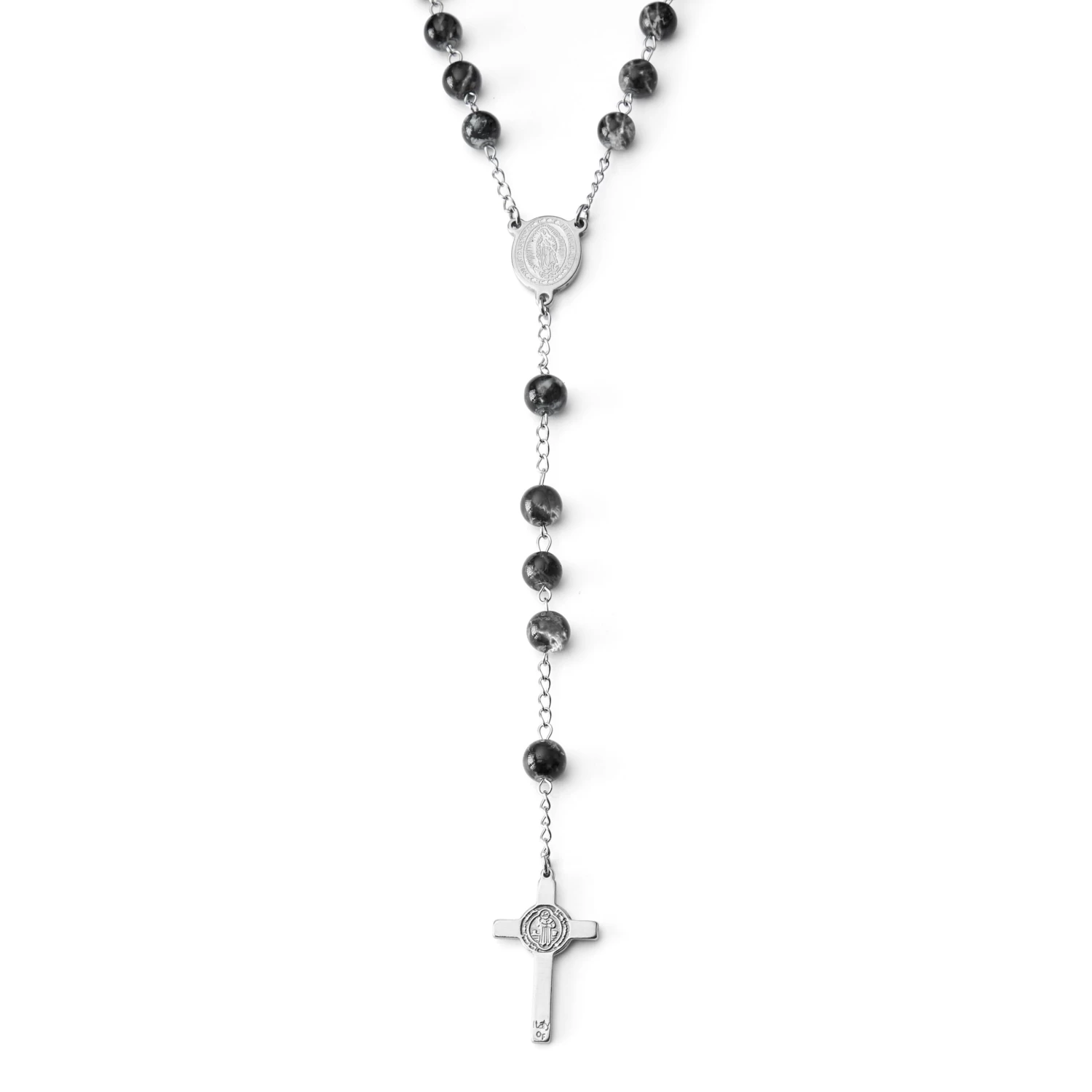 Silver-Tone & Black Rosary With Silver-Tone Our Lady Of Guadalupe & Cross Beads Necklace - Image 3