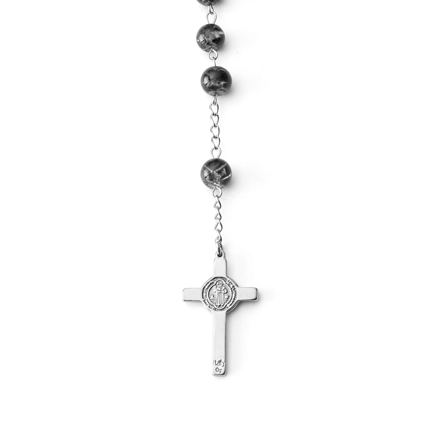 Silver-Tone & Black Rosary With Silver-Tone Our Lady Of Guadalupe & Cross Beads Necklace - Image 4