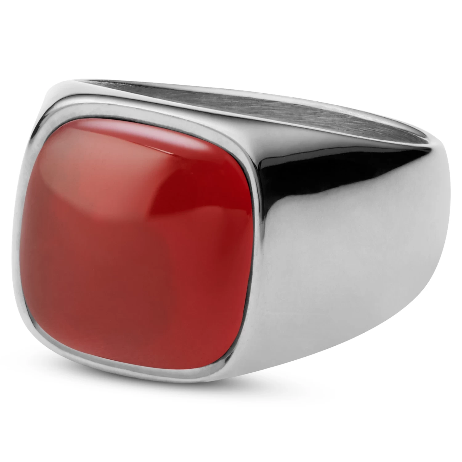 Gravel | Silver-Tone Stainless Steel & Red Onyx Signet Ring