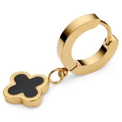 Sentio | Gold-tone & Black Surgical Steel Rounded Cross Charm Earring