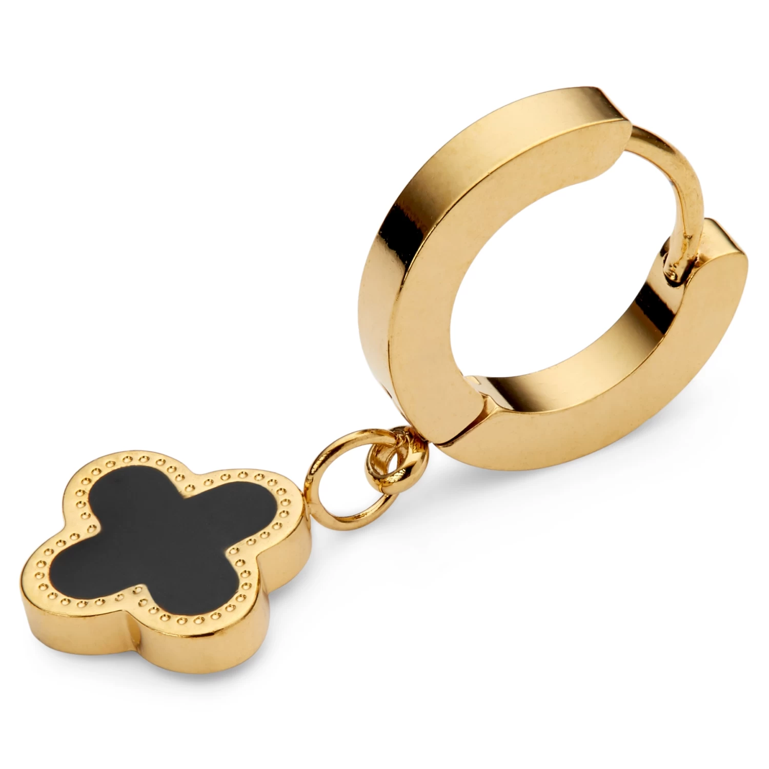 Sentio | Gold-tone & Black Surgical Steel Rounded Cross Charm Earring