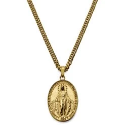 Sanctus | Gold-Tone Miraculous Medal Wheat Chain Necklace