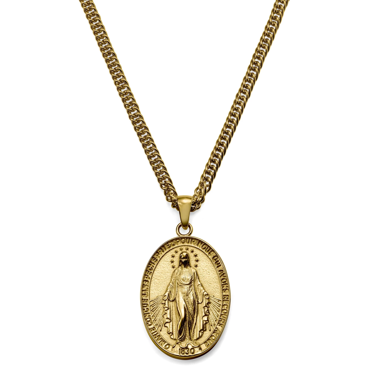 Sanctus | Gold-Tone Miraculous Medal Wheat Chain Necklace