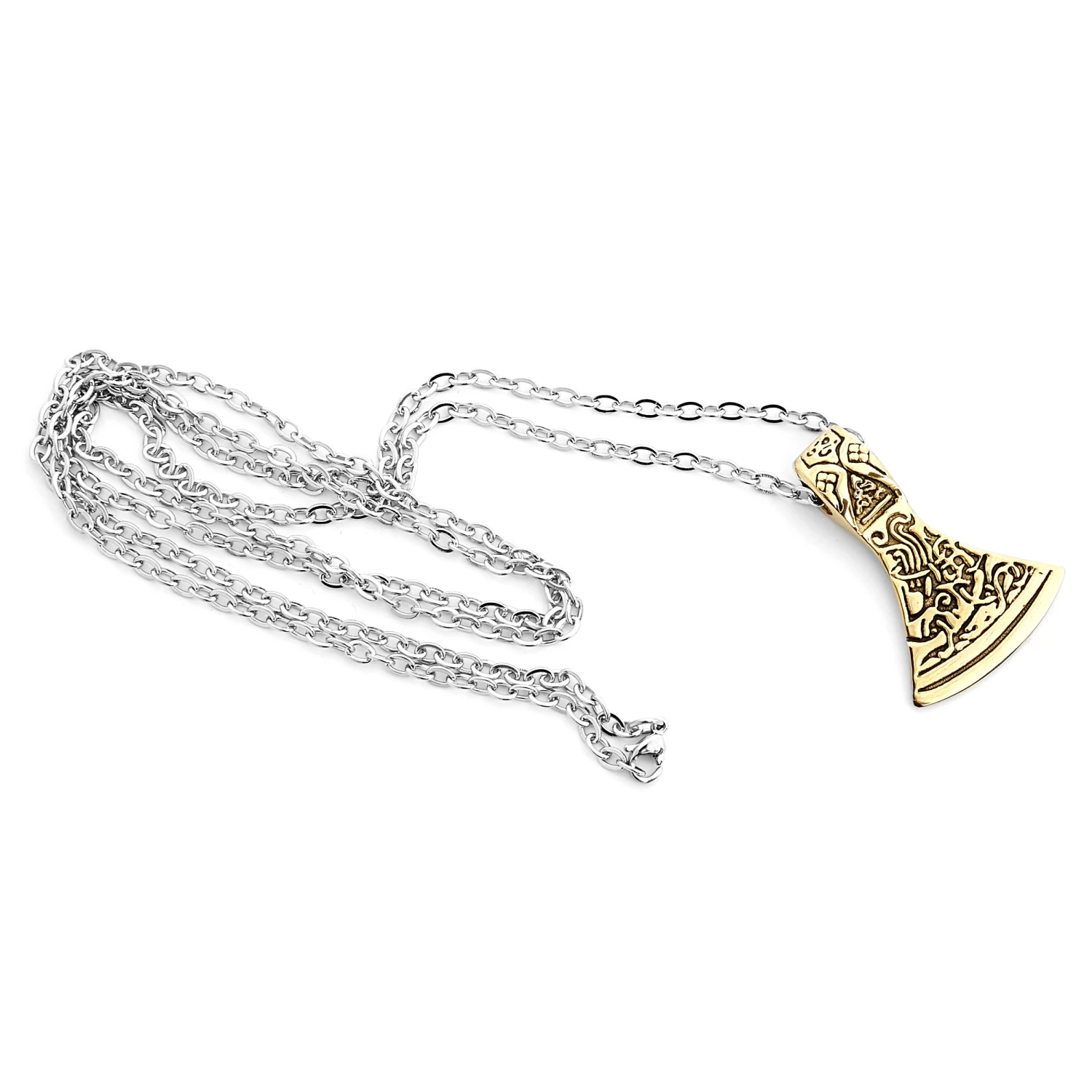 Silver-Tone Stainless Steel With Gold-Tone Norse Axe Cable Chain Necklace - Image 2