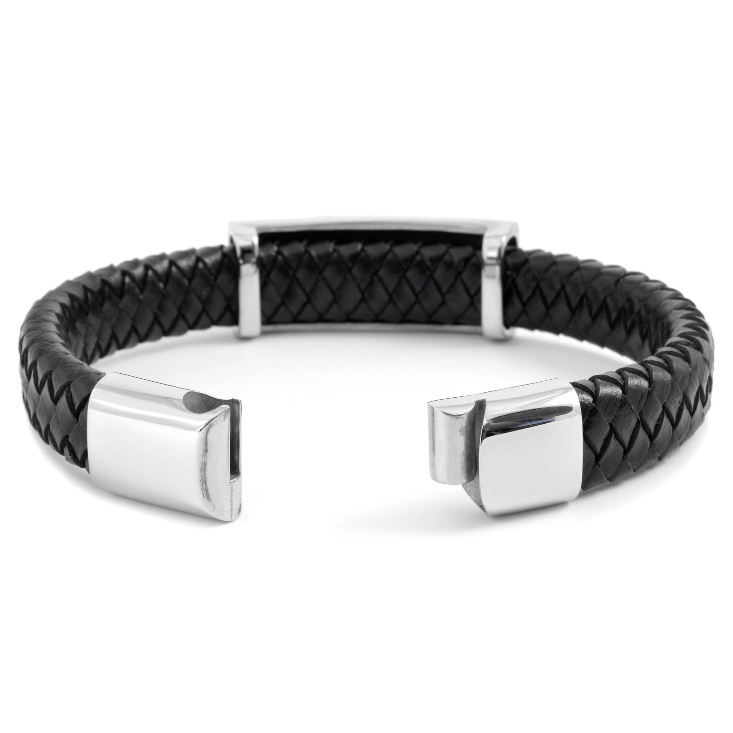 Black Braided Leather & Stainless Steel Anchor Bracelet - Image 4