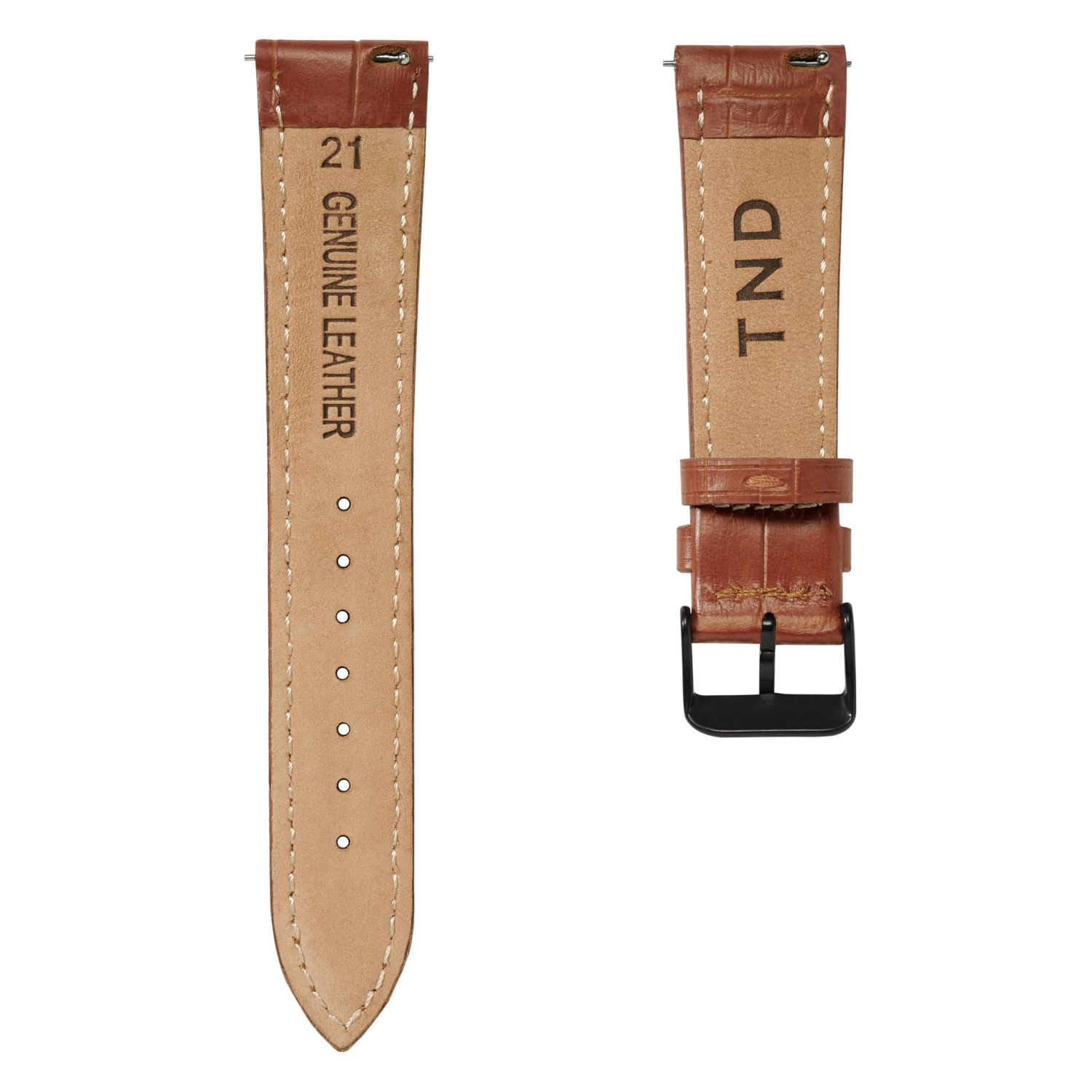 21mm Crocodile-Embossed Tan Leather Watch Strap With Black Buckle – Quick Release - Image 3