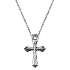 Silver-Tone Stainless Steel Crusader Cross Curb Chain Necklace