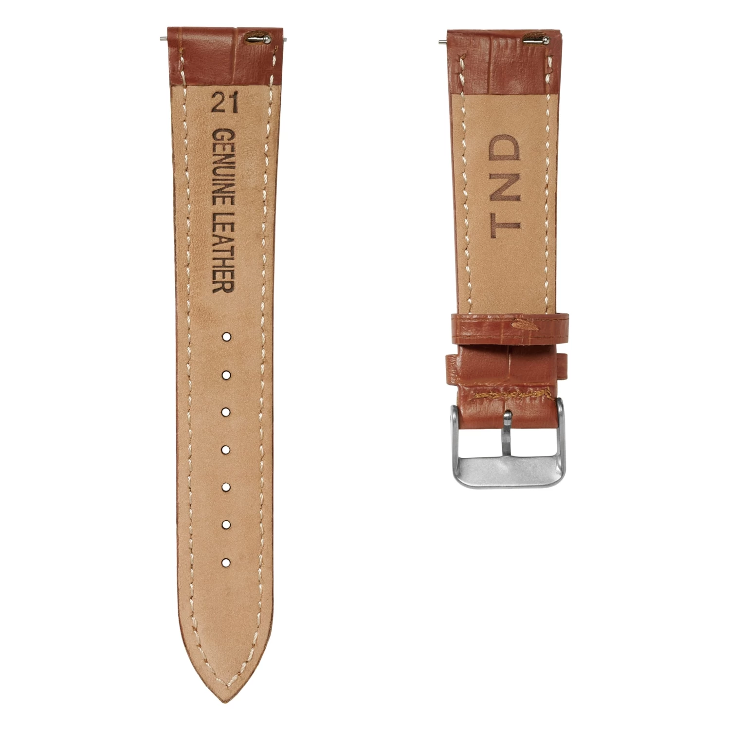 7/8" (22 Mm) Crocodile-Embossed Tan Leather Watch Strap With Silver-Tone Buckle – Quick Release - Image 4
