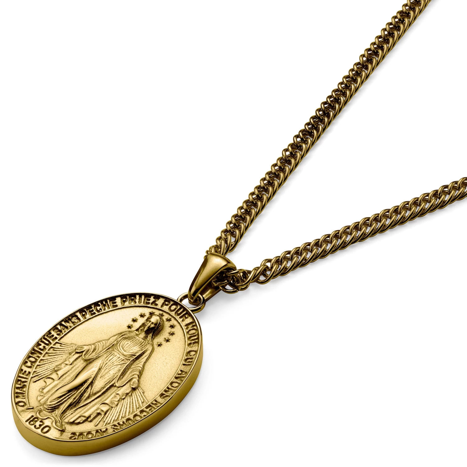 Sanctus | Gold-Tone Miraculous Medal Wheat Chain Necklace - Image 4