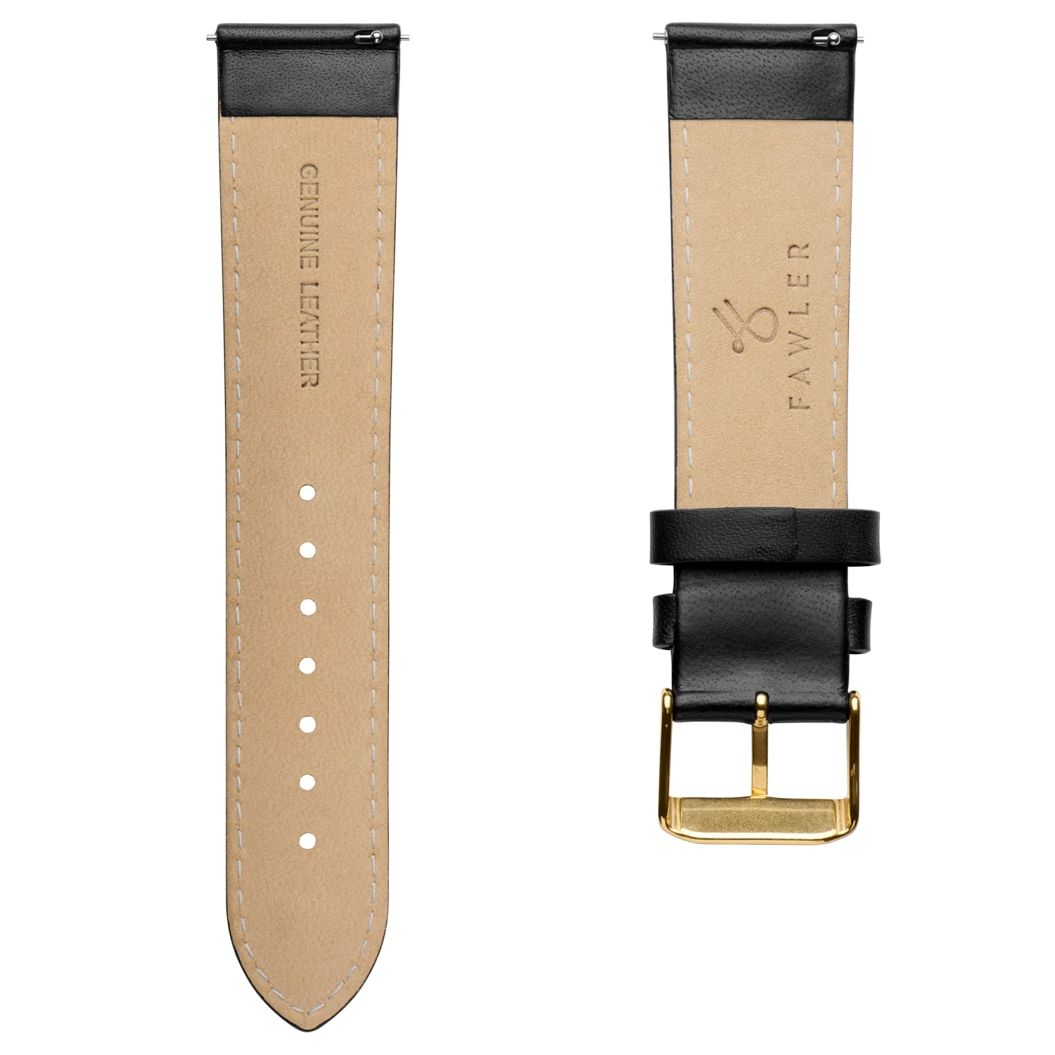 Black 7/8" (22 Mm) Leather Watch Strap With Gold-tone Buckle - Image 3