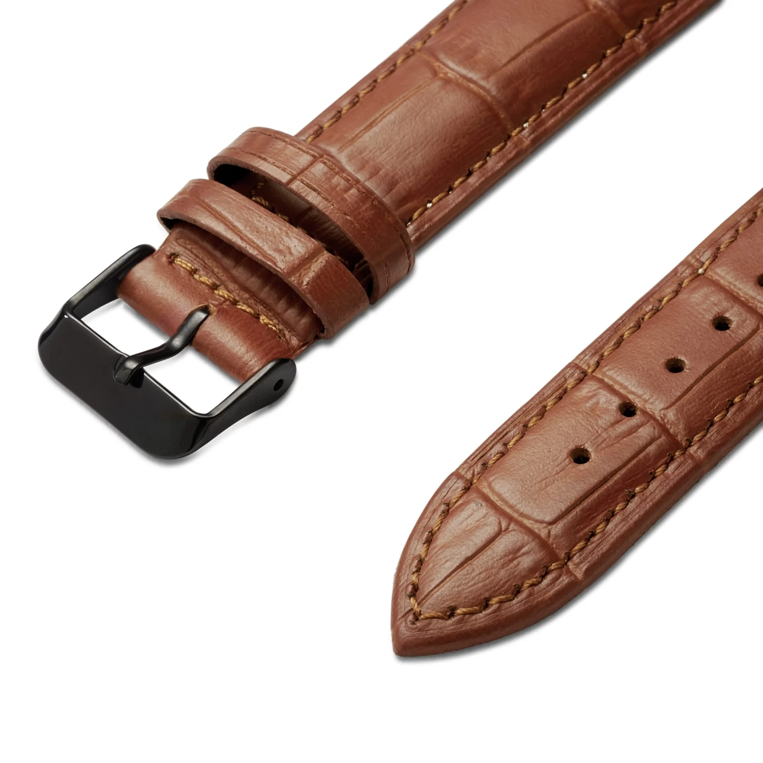 21mm Crocodile-Embossed Tan Leather Watch Strap With Black Buckle – Quick Release - Image 2