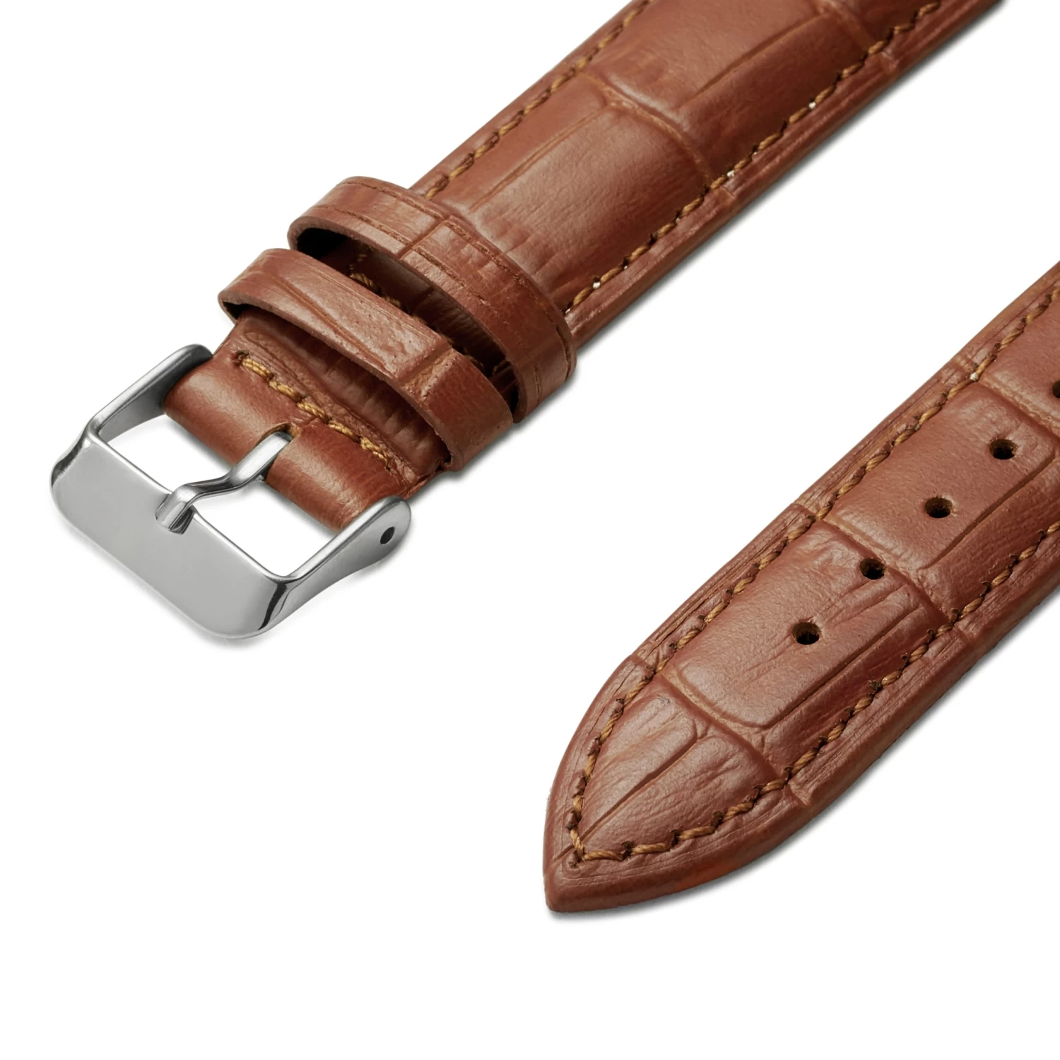 7/8" (22 Mm) Crocodile-Embossed Tan Leather Watch Strap With Silver-Tone Buckle – Quick Release - Image 2