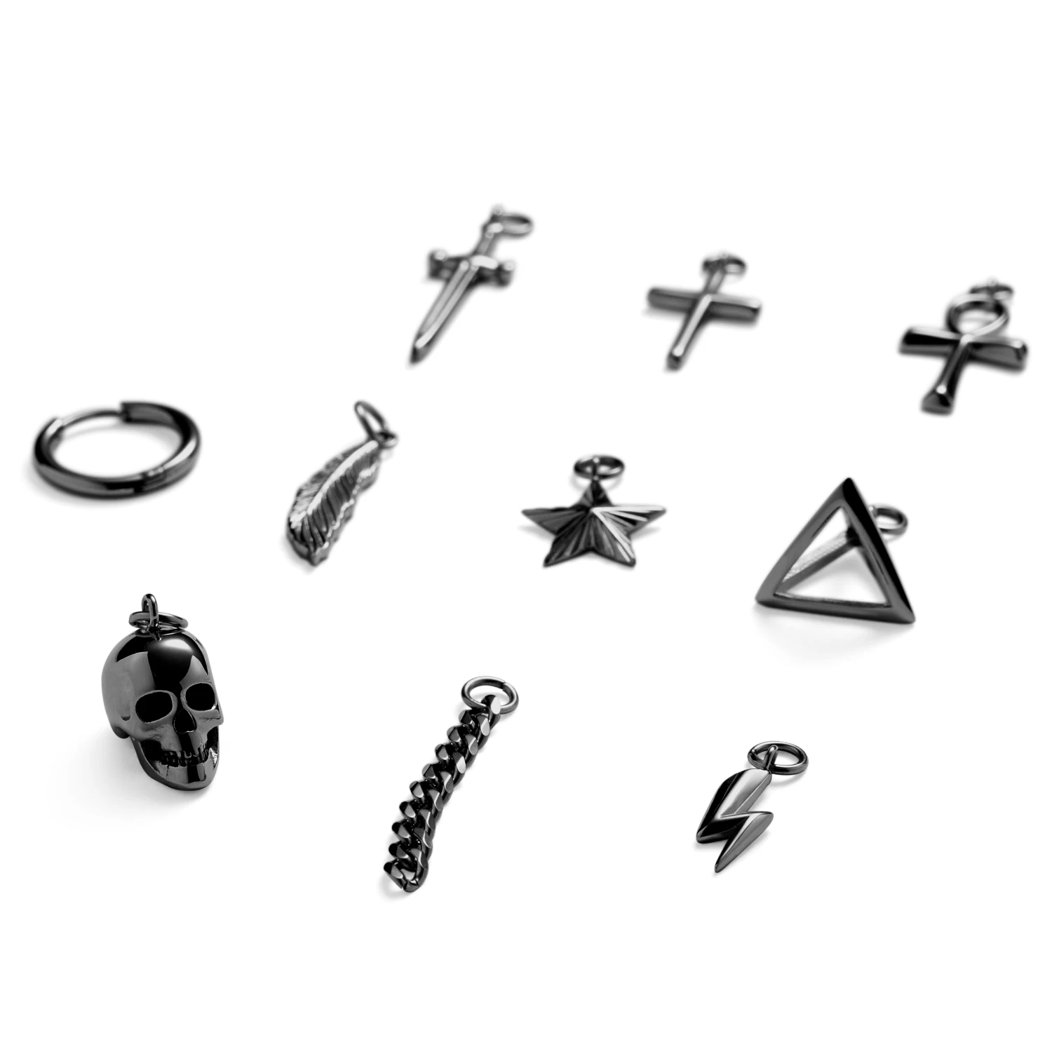 Black Hoop Earring With 9 Charms - Image 2