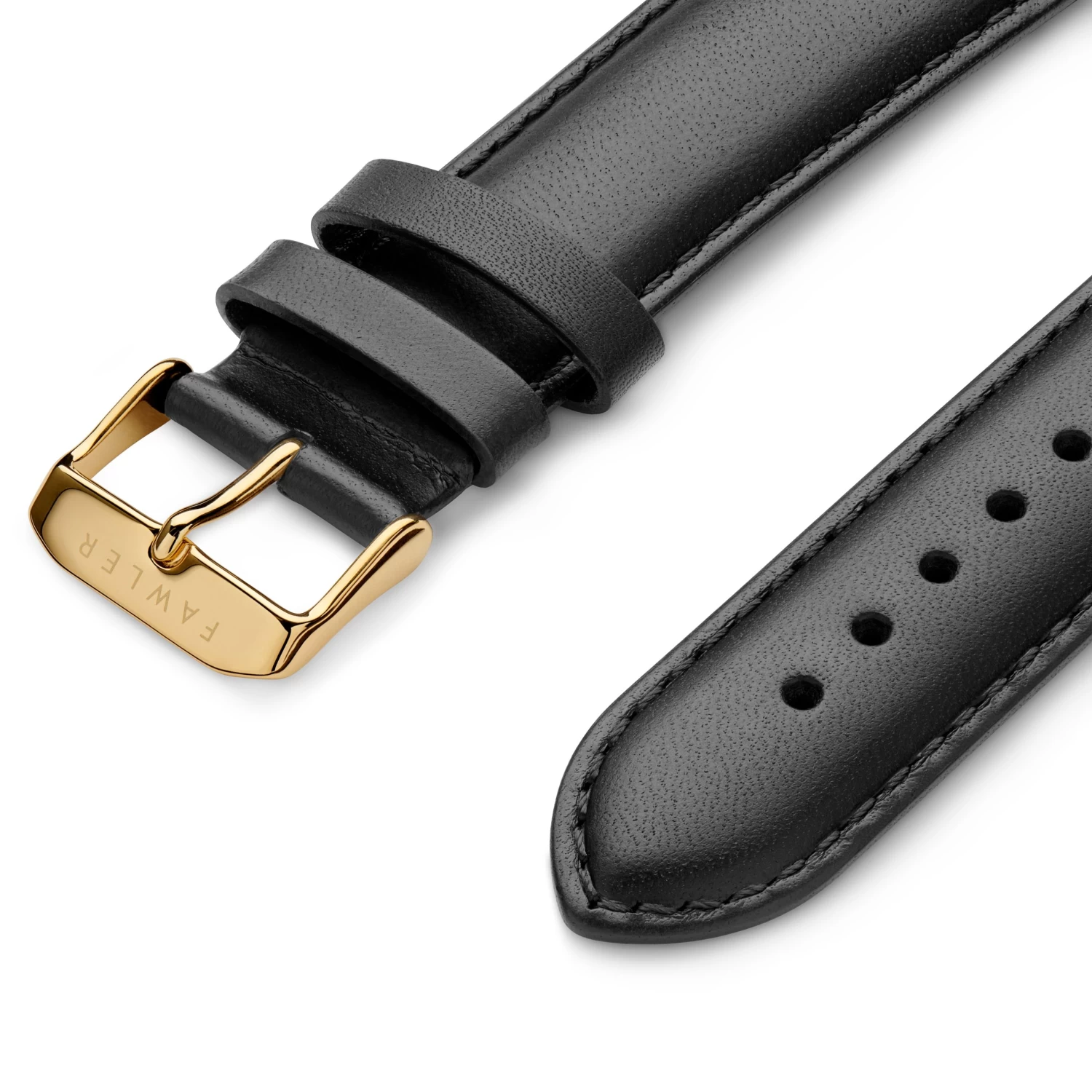 Black 7/8" (22 Mm) Leather Watch Strap With Gold-tone Buckle - Image 2