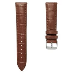 24mm Crocodile-Embossed Tan Leather Watch Strap With Silver-Tone Buckle – Quick Release