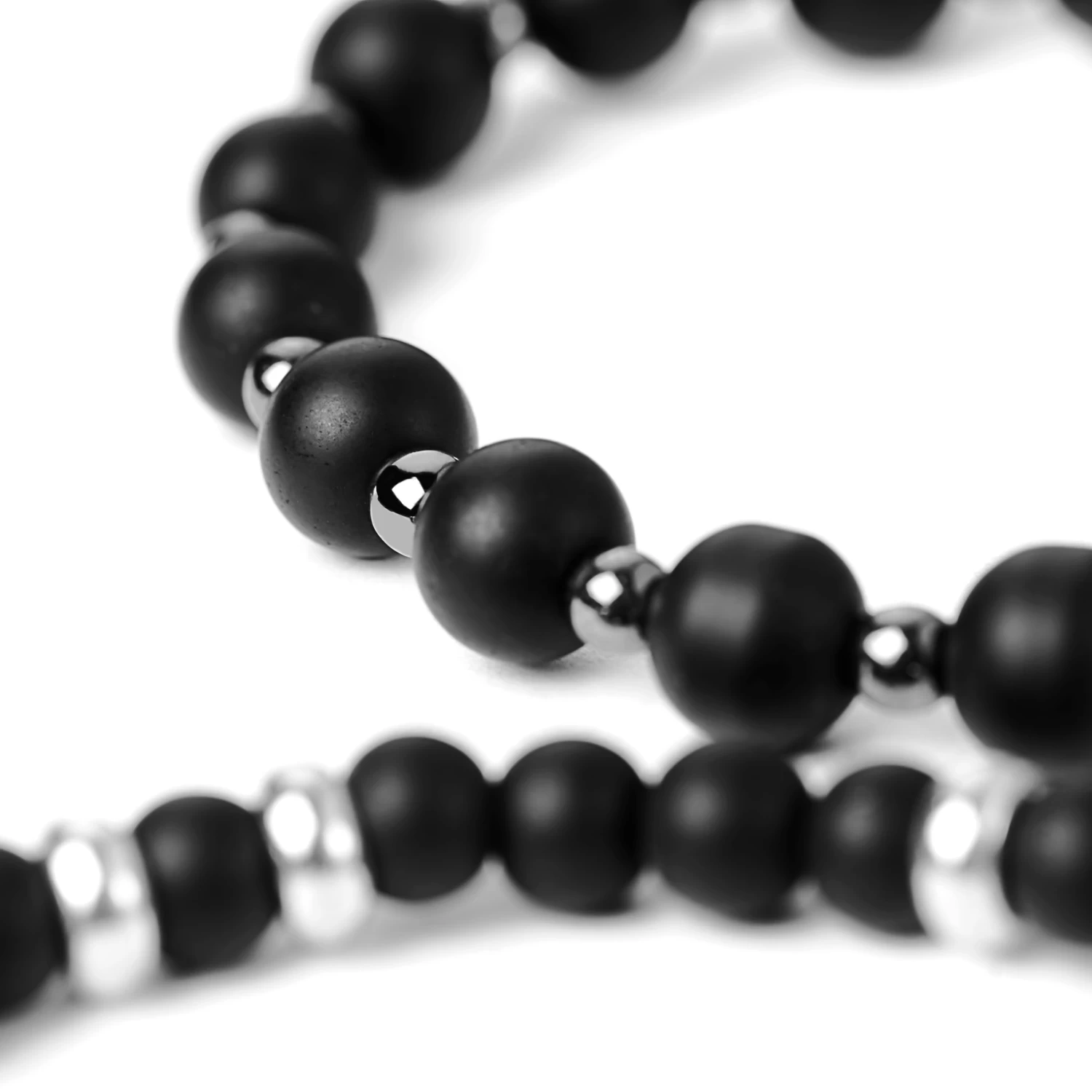 Black Onyx, Hematite & Wood Bead Bracelet Set - Image 4