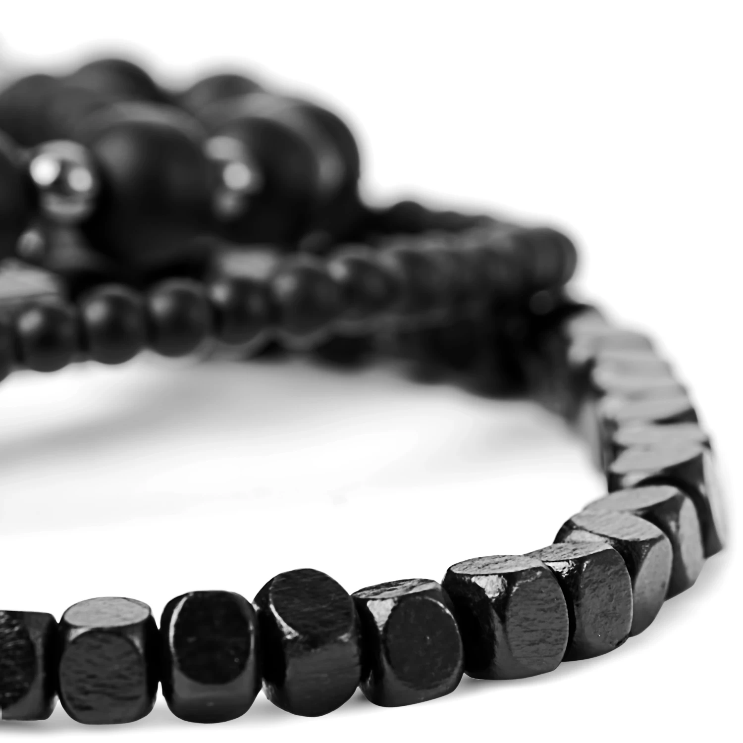 Black Onyx, Hematite & Wood Bead Bracelet Set - Image 5