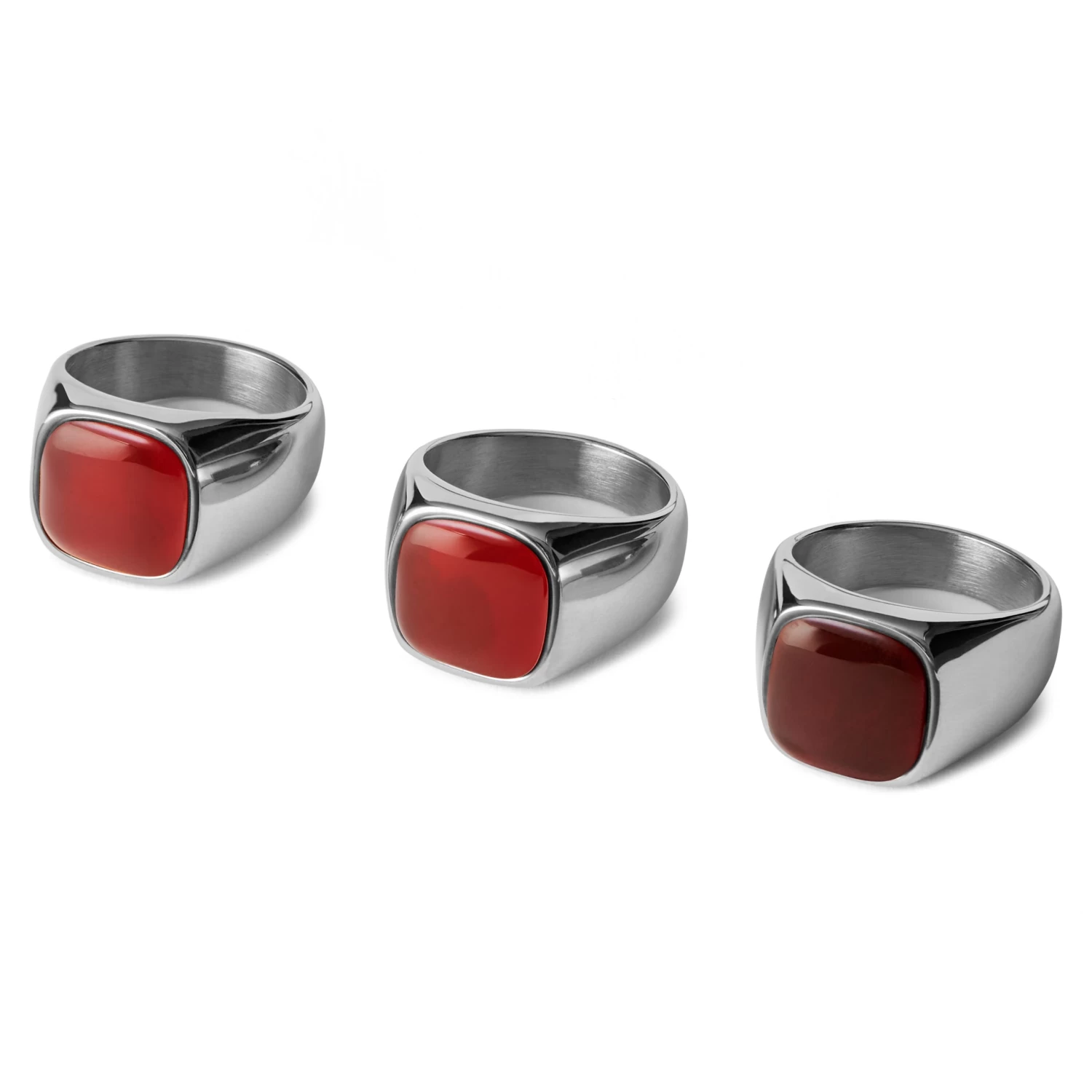 Gravel | Silver-Tone Stainless Steel & Red Onyx Signet Ring - Image 2