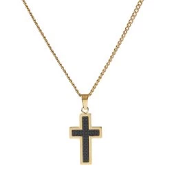 Gold-Tone Stainless Steel & Black Carbon Fibre Inlay Necklace