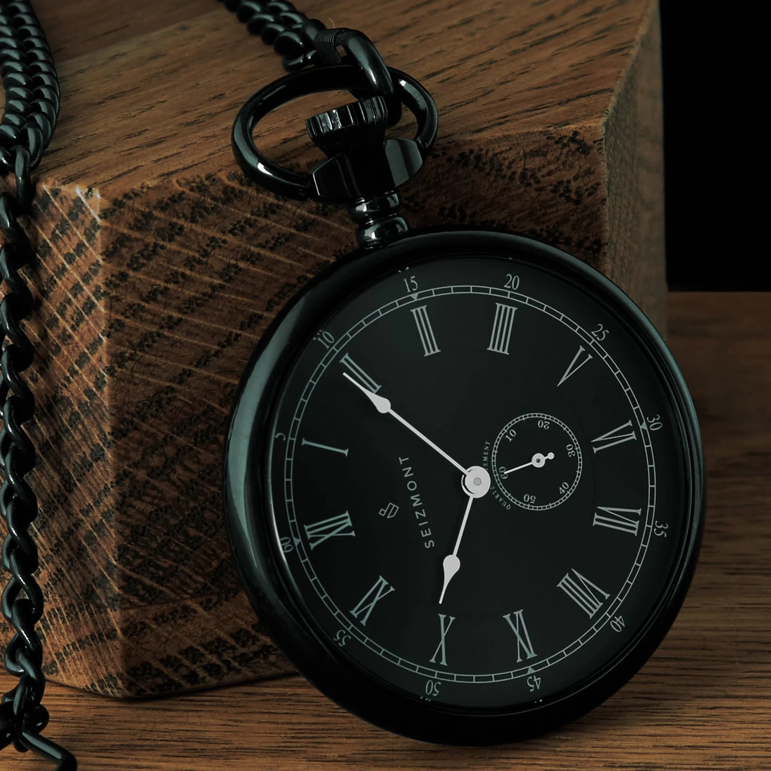 Time Keeper | Black Stainless Steel Pocket Watch With Black Dial - Image 6