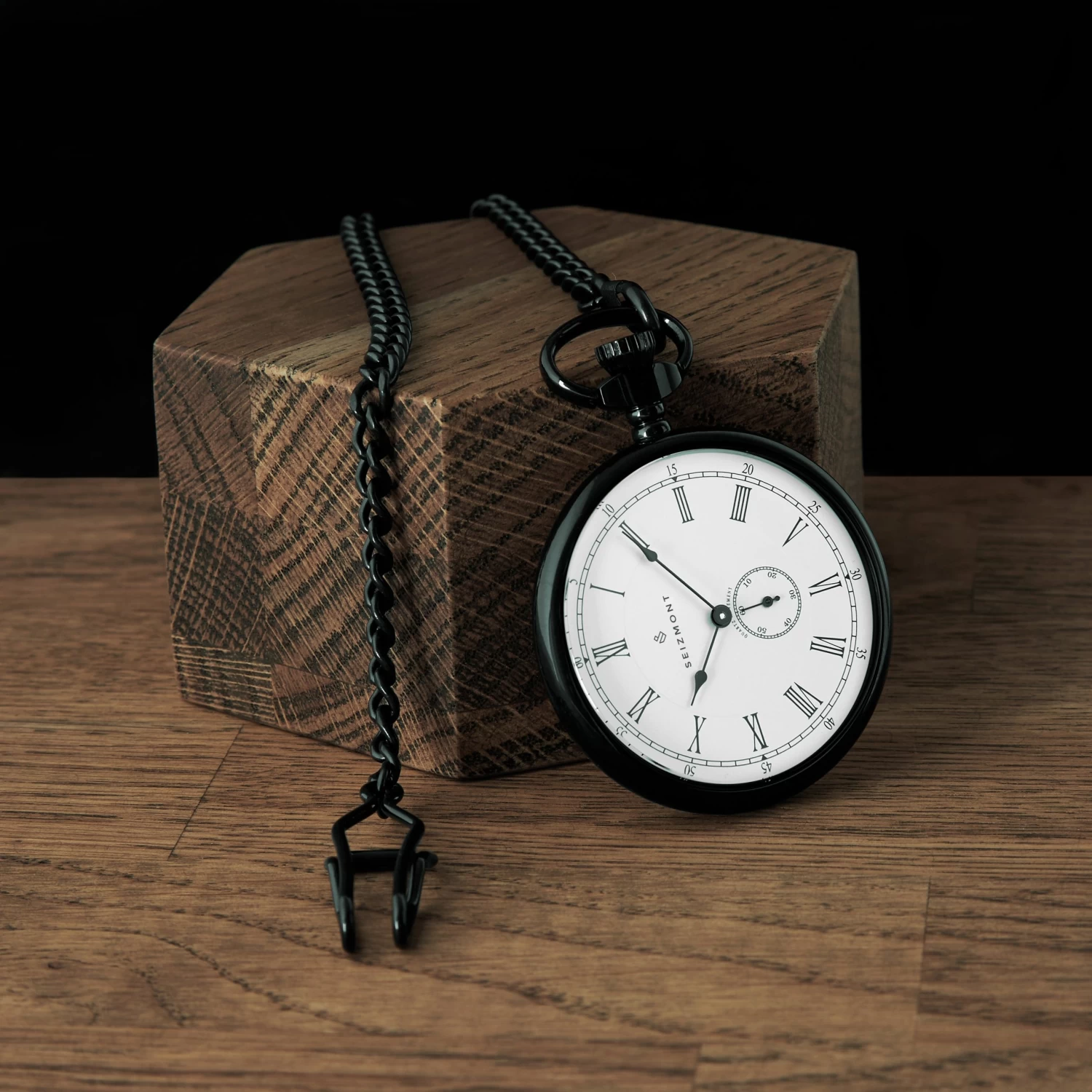 Time Keeper | Black Stainless Steel Pocket Watch With White Dial - Image 3