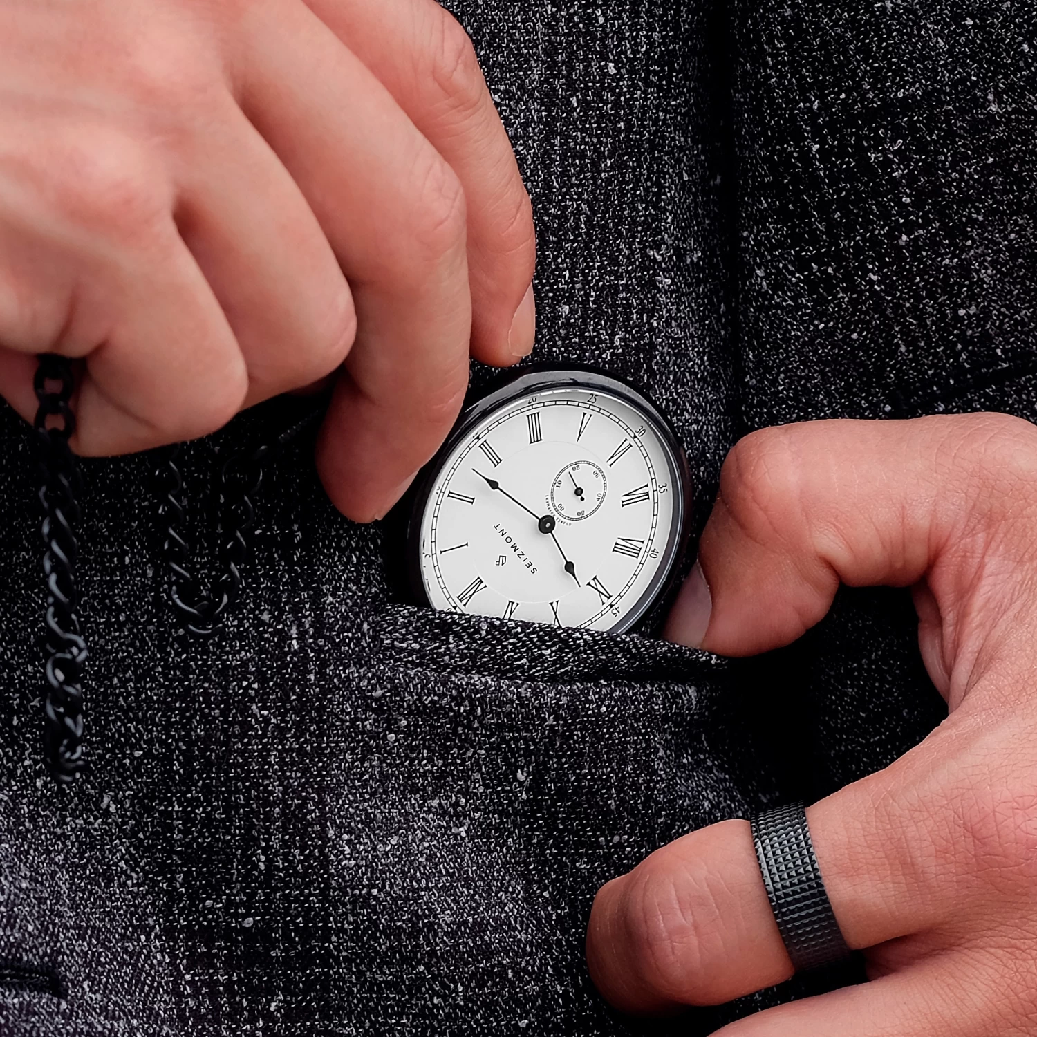 Time Keeper | Black Stainless Steel Pocket Watch With White Dial - Image 5