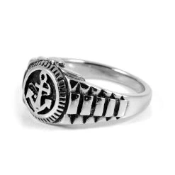 Silver-Tone Stainless Steel Naval Theme Ring