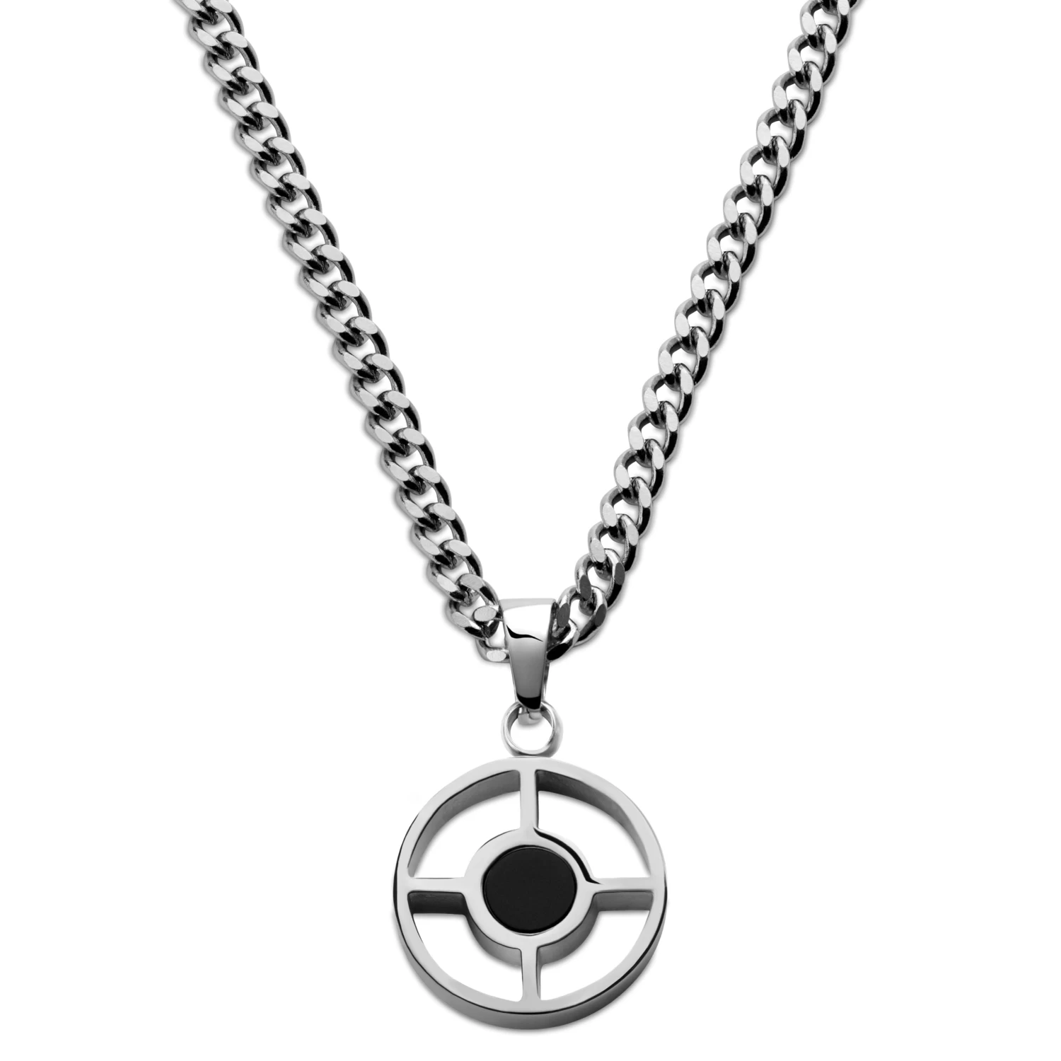 Cruz | Round Silver-Tone Stainless Steel & Black Onyx Necklace