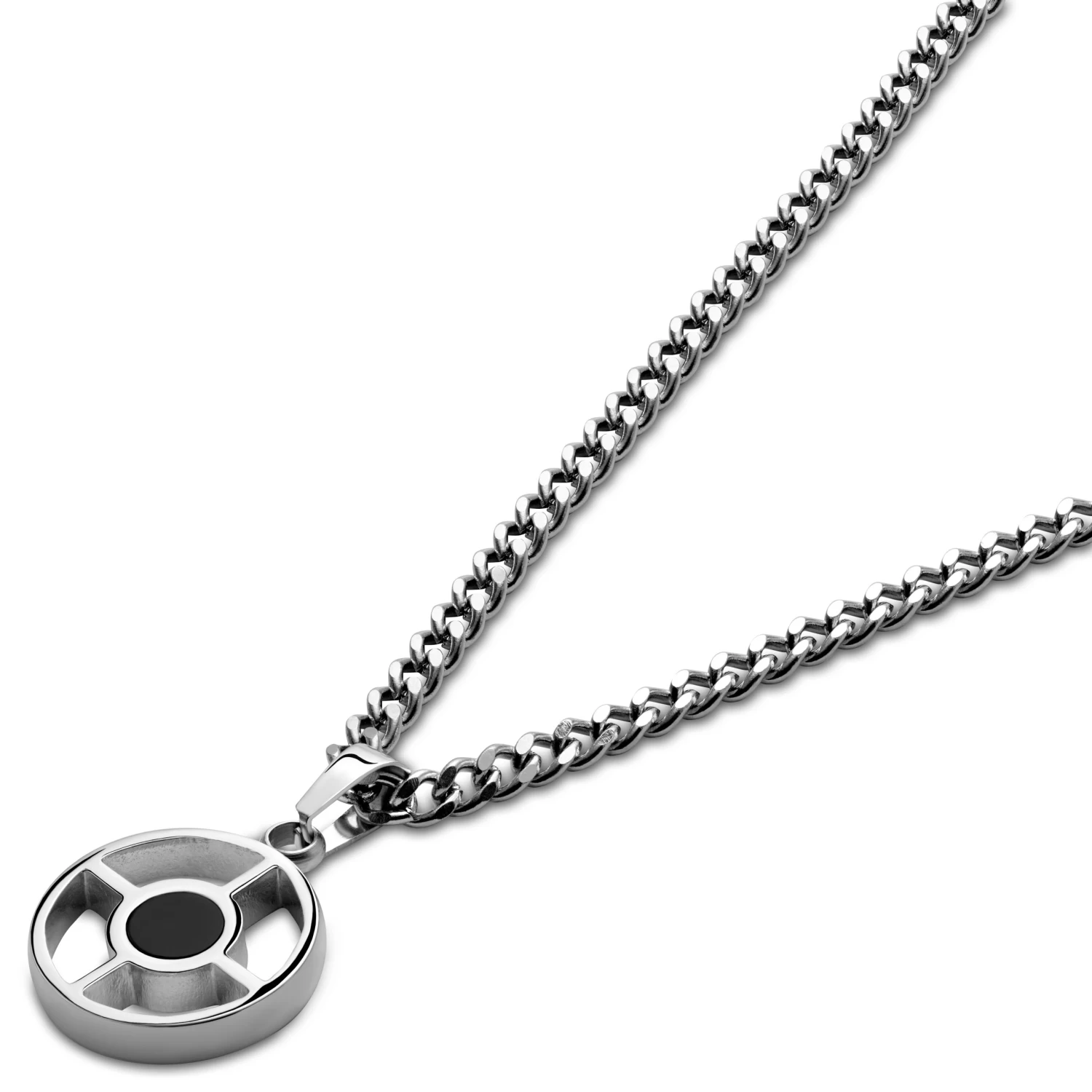 Cruz | Round Silver-Tone Stainless Steel & Black Onyx Necklace - Image 2