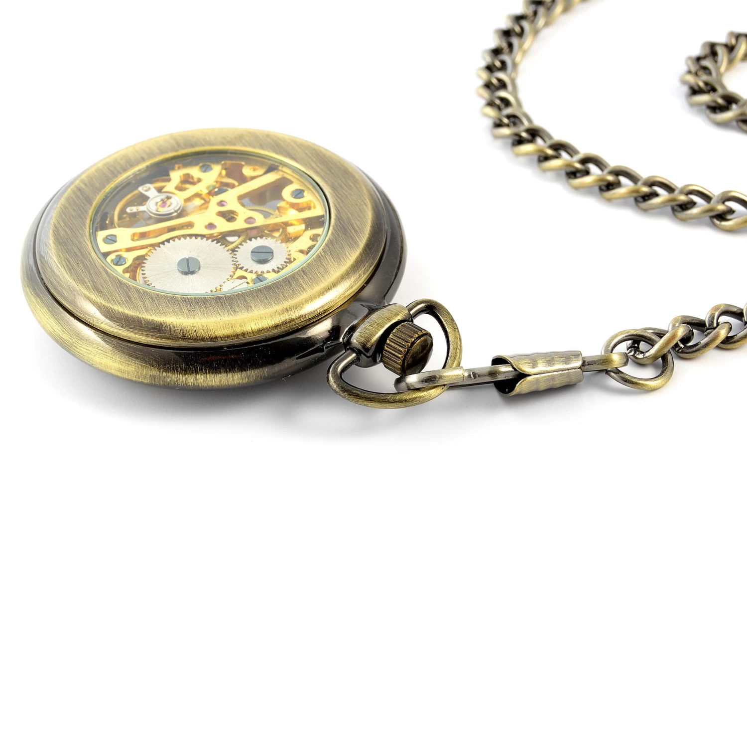 Gold-Tone Retro Mechanical Pocket Watch With Gold-Tone Movement & Gold-Tone Cable Chain - Image 2