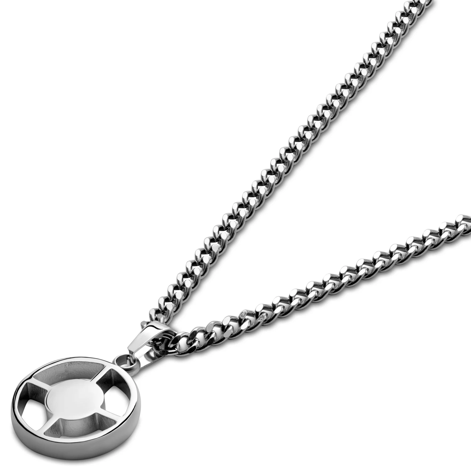 Cruz | Round Silver-Tone Stainless Steel & Black Onyx Necklace - Image 3