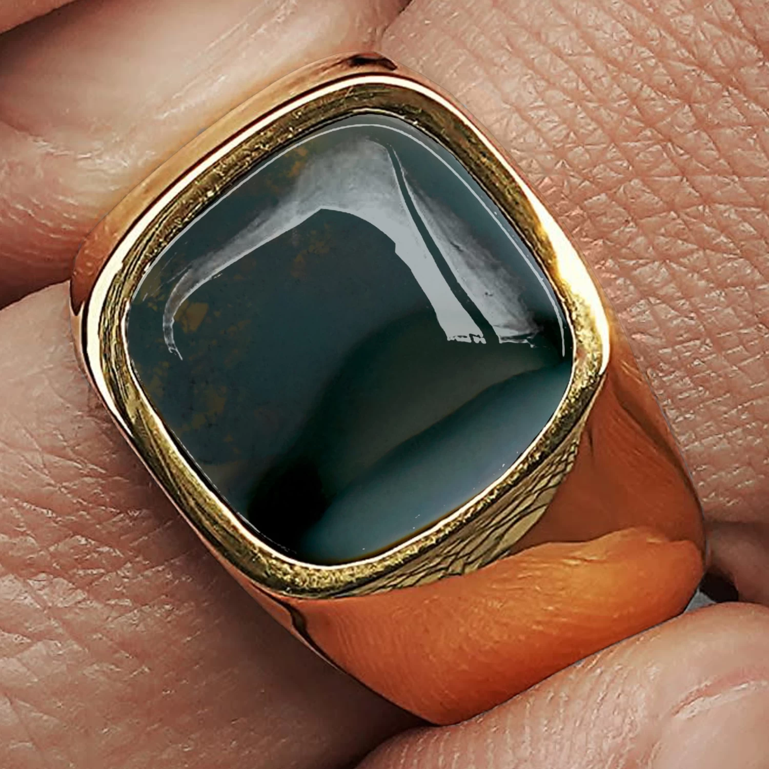 Gravel | Gold-Tone With Aquatic Agate Signet Ring - Image 5