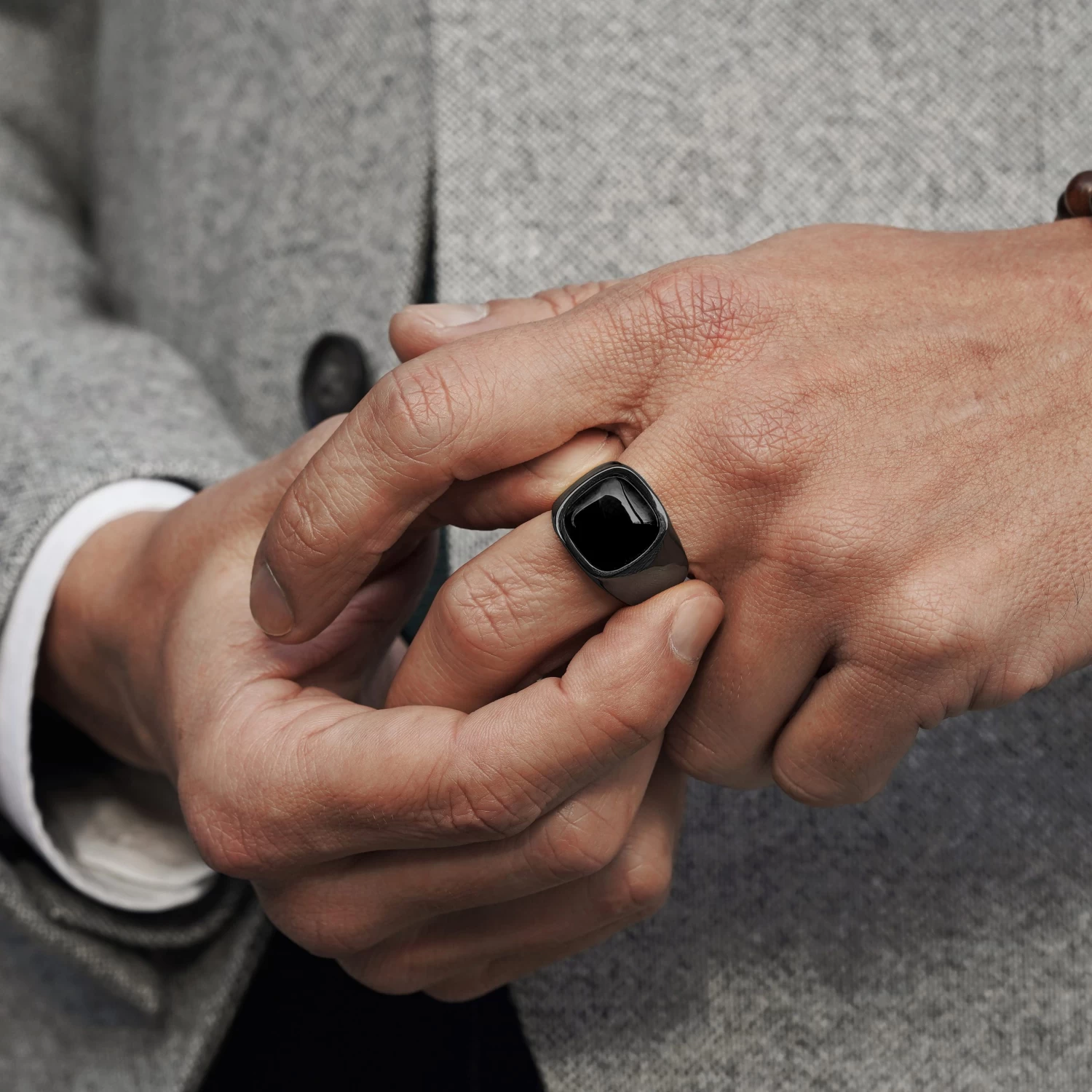 Gravel | Gunmetal Stainless Steel With Black Onyx Signet Ring - Image 3