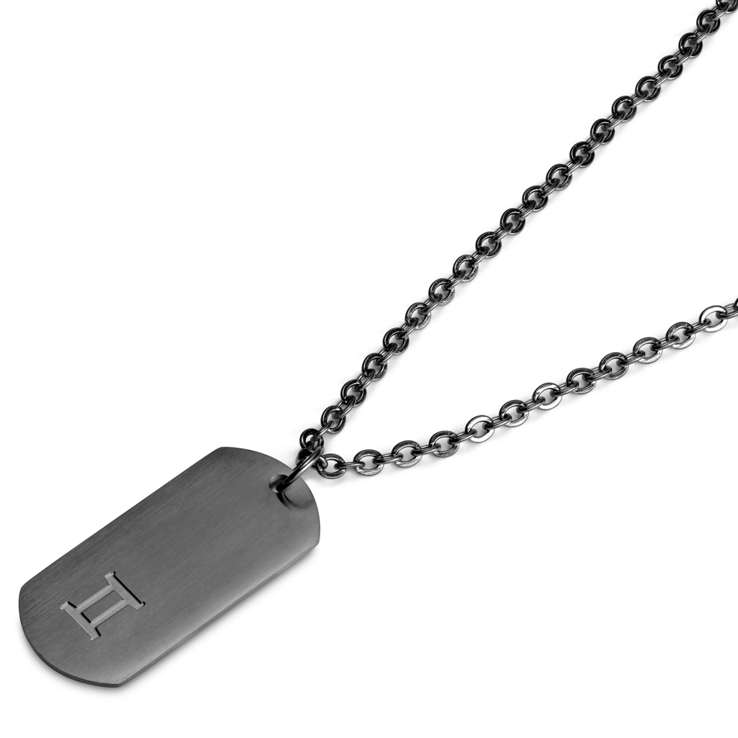 Zodiac | Gunmetal Stainless Steel Gemini Star Sign Dog Tag Cable Chain Necklace - Image 4