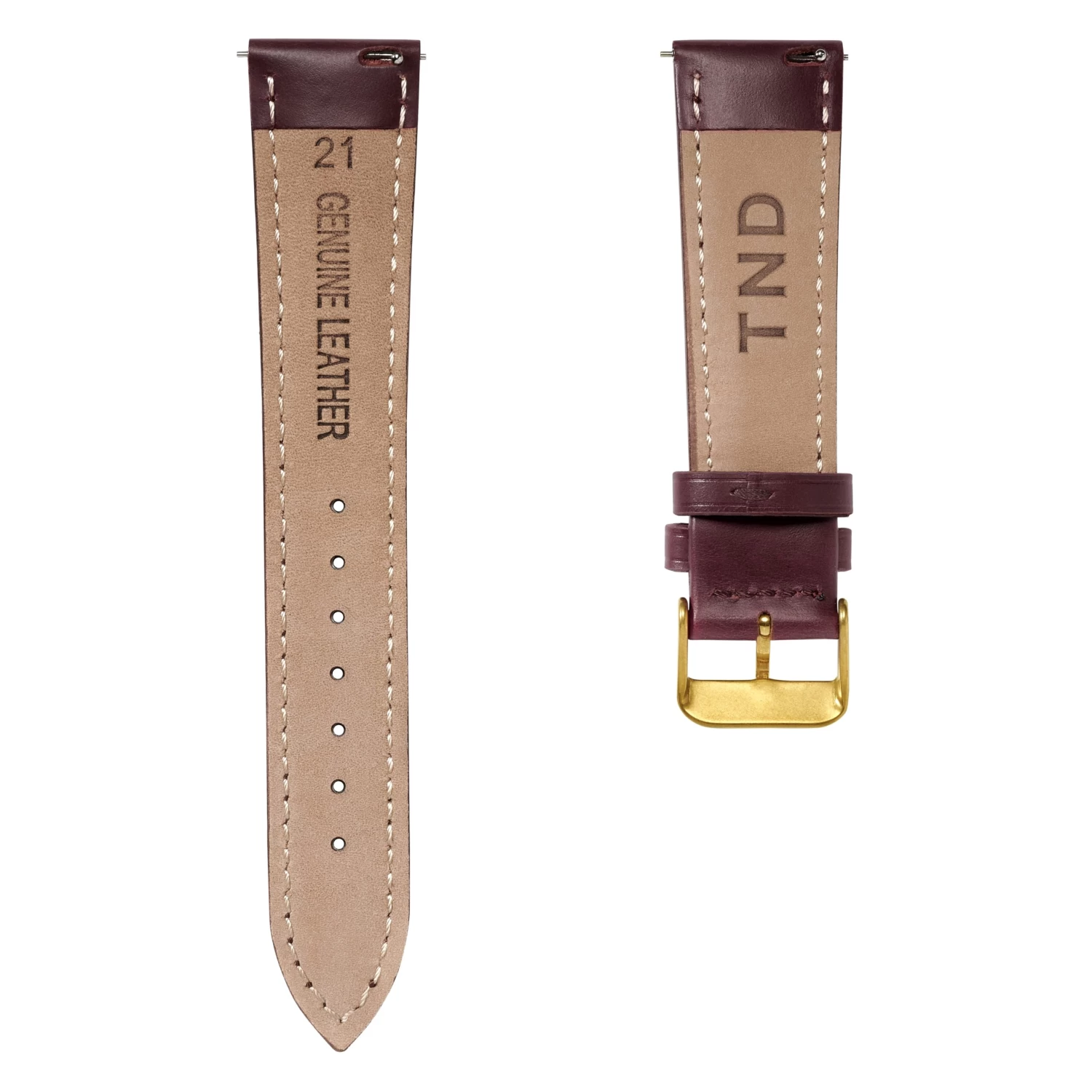 24mm Dark-Brown Leather Watch Strap With Gold-Tone Buckle – Quick Release - Image 3