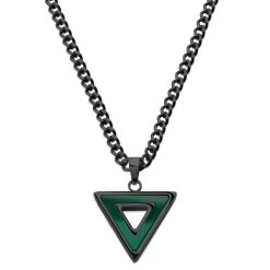 Cruz | Black Stainless Steel & Green Agate Triangle Necklace