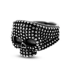 Black & Silver-Tone Half Skull Punk Ring