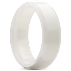 Ferrum | 8 Mm Brushed & Polished White Ceramic Bevelled Edge Ring