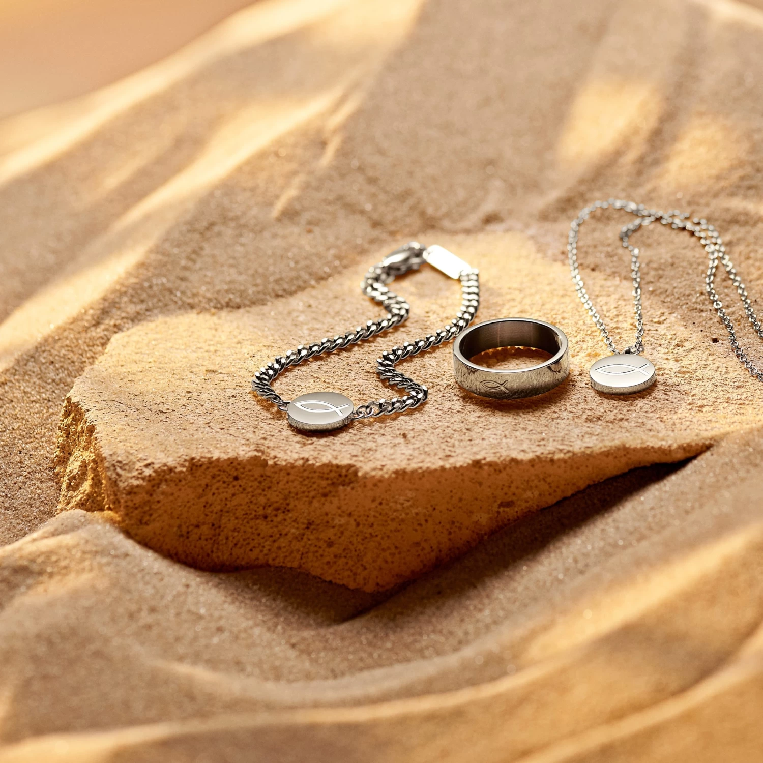 Unity | Silver-tone Stainless Steel Ichthus Circle Necklace - Image 3