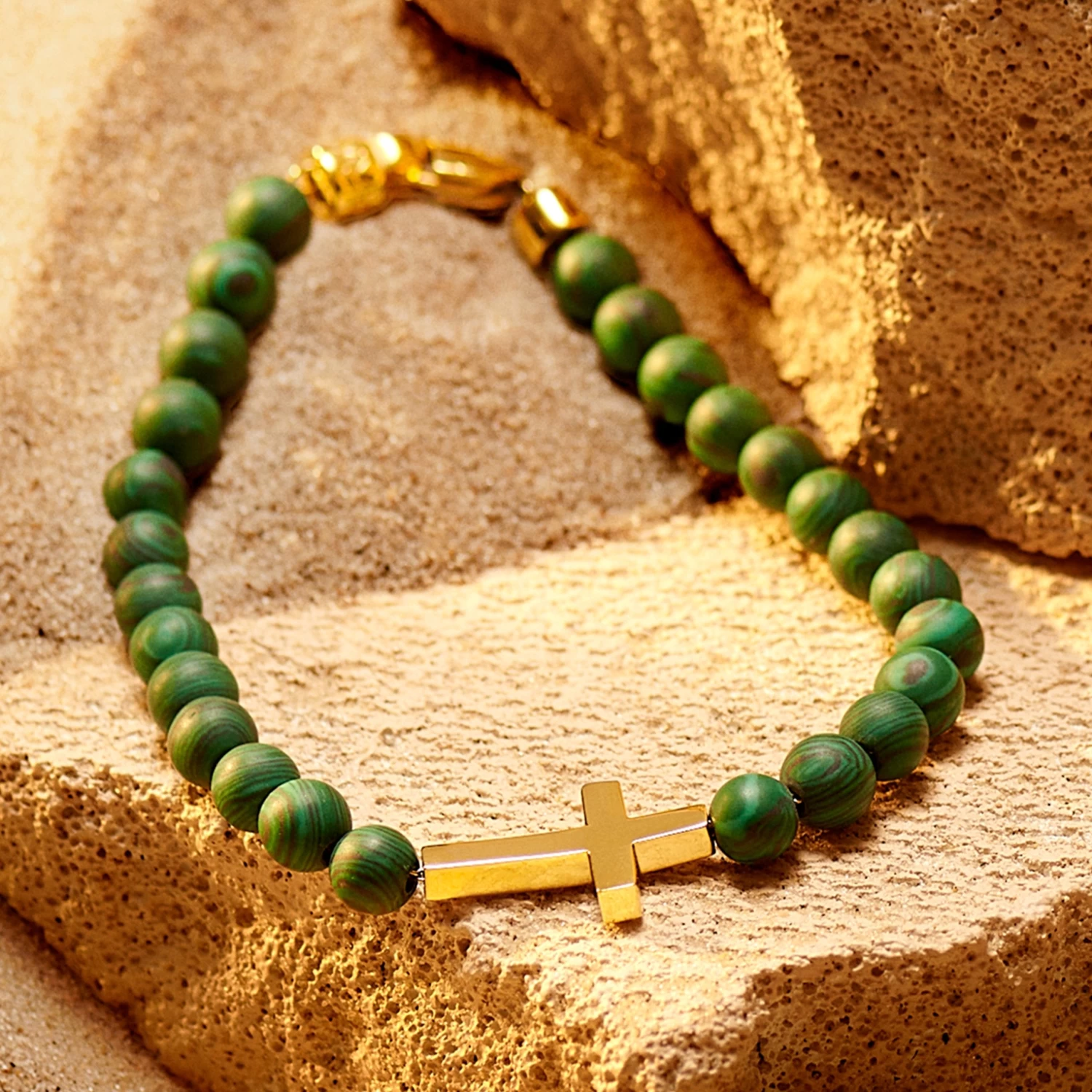 Unity | 6 Mm Malachite Cross Bracelet - Image 7