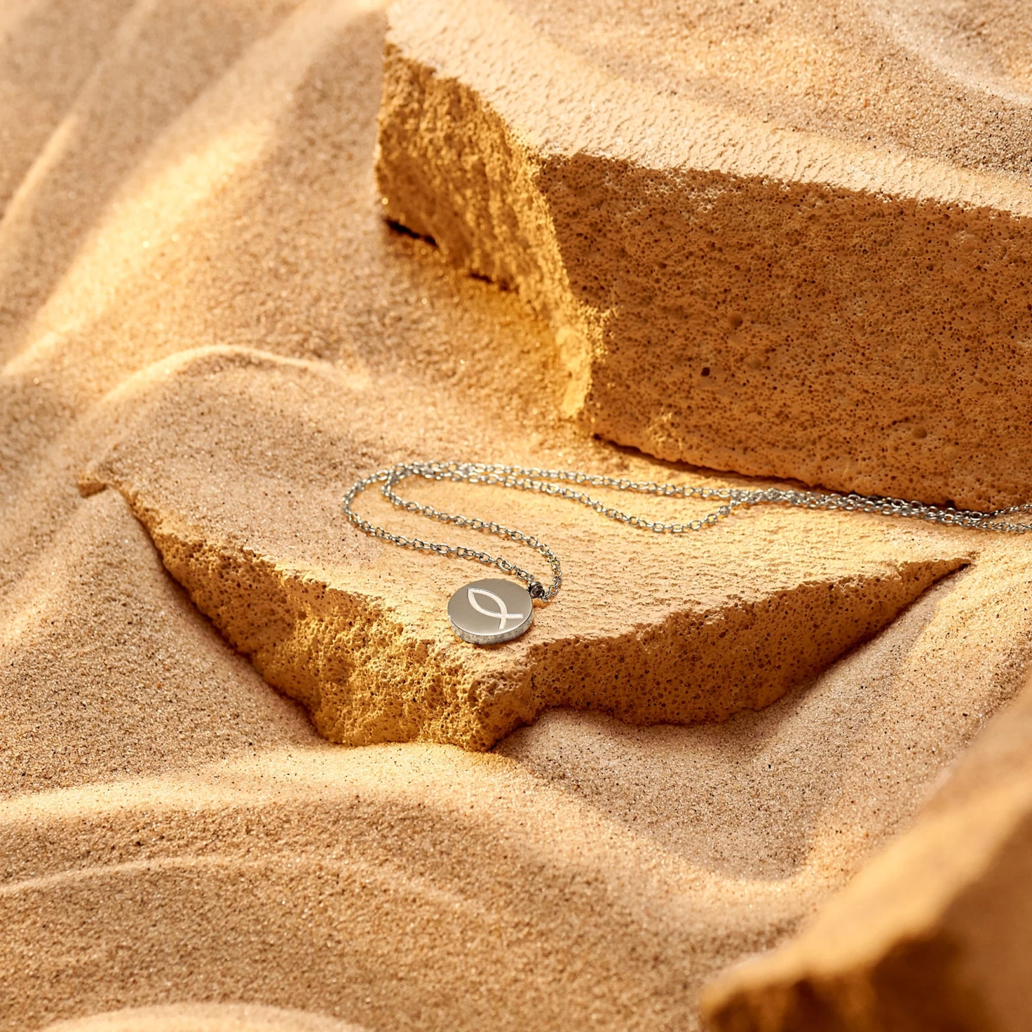 Unity | Silver-tone Stainless Steel Ichthus Circle Necklace - Image 2