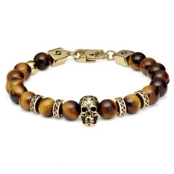 Rico | Tiger’s Eye & Gold-Tone Stainless Steel Skull Bracelet